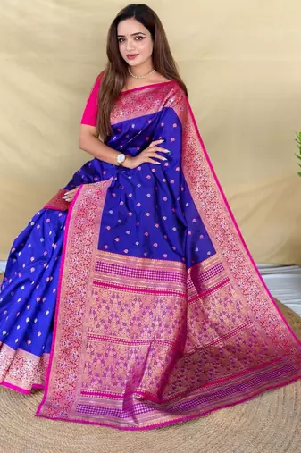 Royal blue art silk  woven saree