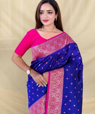 Royal blue art silk  woven saree 5
