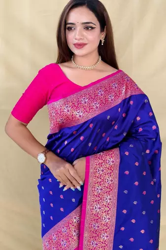 Royal blue art silk  woven saree