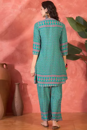Floral printed mandarin collar tunic & trouser