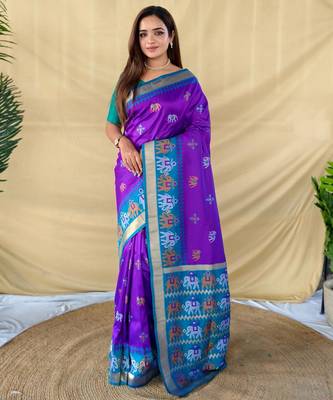Purple art silk  woven saree 1