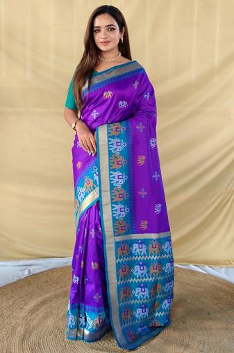 Purple art silk  woven saree