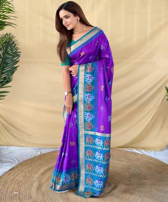 Purple art silk  woven saree 2