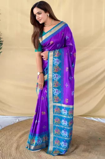 Purple art silk  woven saree
