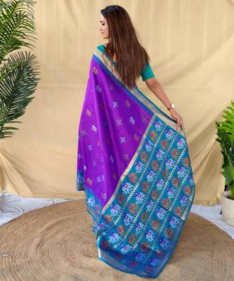 Purple art silk  woven saree 3