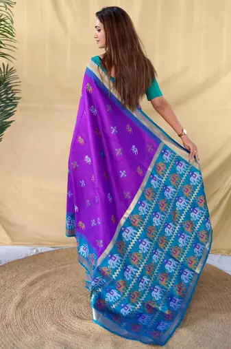 Purple art silk  woven saree