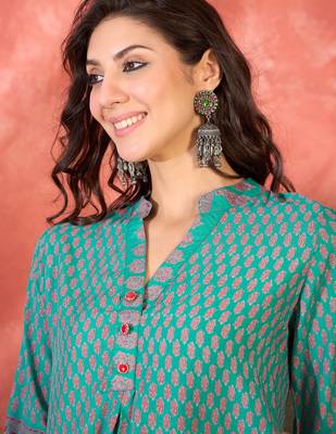 Floral printed mandarin collar tunic & trouser 5