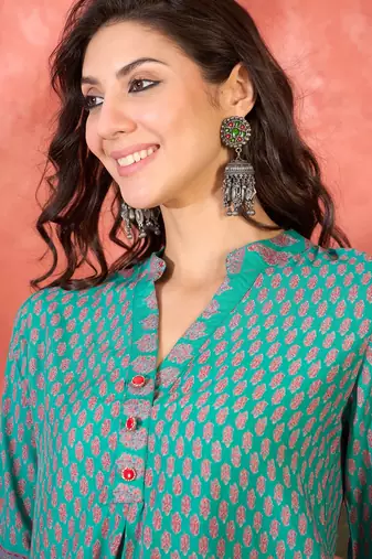 Floral printed mandarin collar tunic & trouser