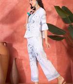 Printed v-neck pure cotton tunic & trouser