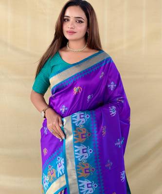 Purple art silk  woven saree 5