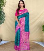 Teal art silk  woven saree