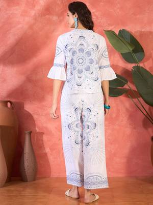Printed v-neck pure cotton tunic & trouser 2