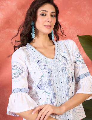 Printed v-neck pure cotton tunic & trouser 3