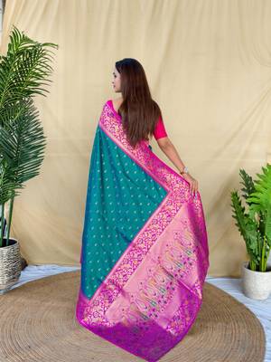 Teal art silk  woven saree 3
