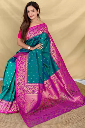 Teal art silk  woven saree