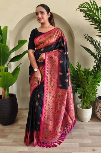 Black art silk  woven saree