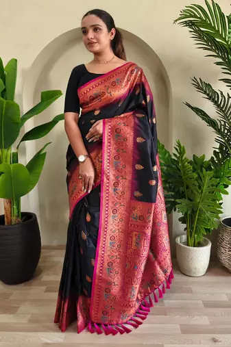 Black art silk  woven saree