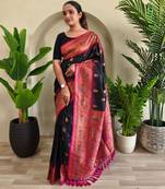 Black art silk  woven saree