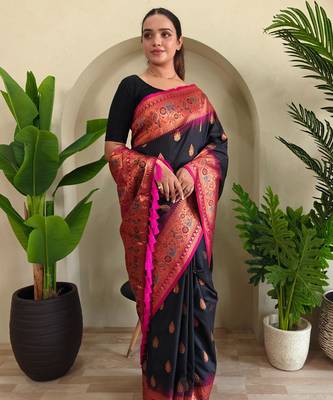 Black art silk  woven saree 2