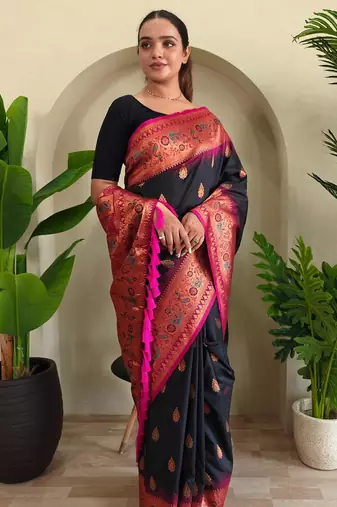 Black art silk  woven saree