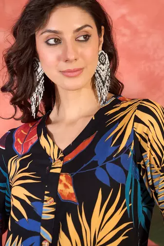 Floral printed v-neck tunic & trouser