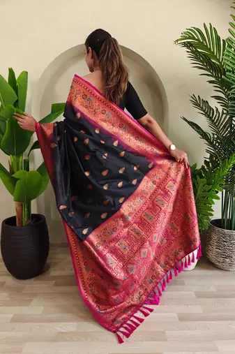 Black art silk  woven saree