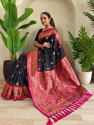 Black art silk  woven saree 4