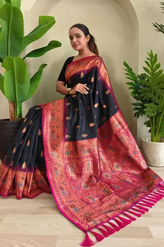 Black art silk  woven saree