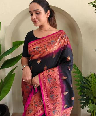Black art silk  woven saree 5