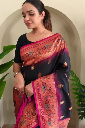 Black art silk  woven saree
