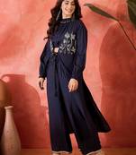 Embroidered shrug crop top with trousers co-ords