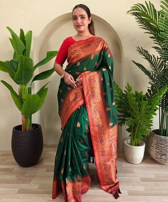 Green art silk  woven saree 1