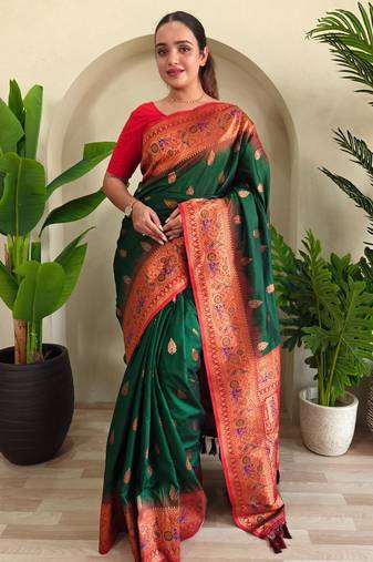 Green art silk  woven saree