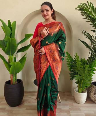 Green art silk  woven saree 2