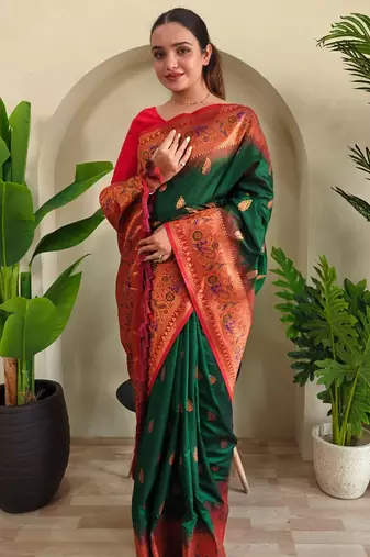 Green art silk  woven saree