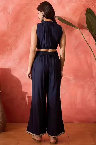 Embroidered shrug crop top with trousers co-ords