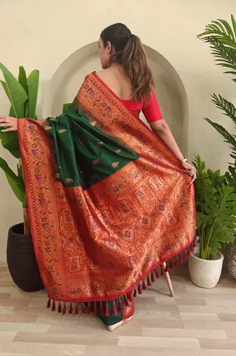 Green art silk  woven saree