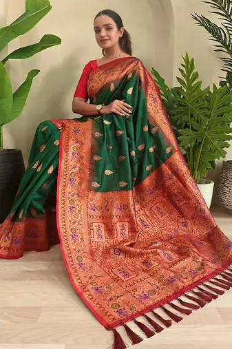 Green art silk  woven saree