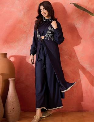 Embroidered shrug crop top with trousers co-ords 3
