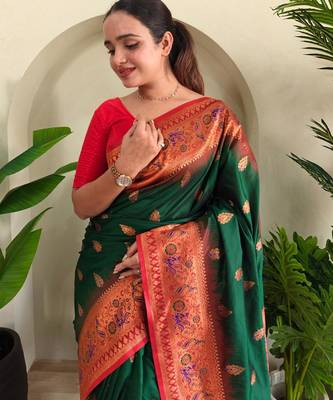 Green art silk  woven saree 5