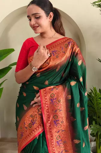 Green art silk  woven saree