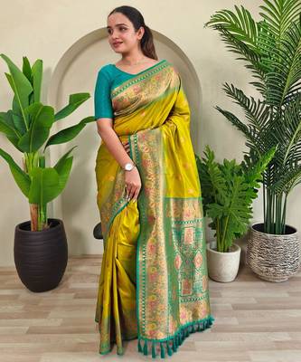 Lemon art silk  woven saree 1