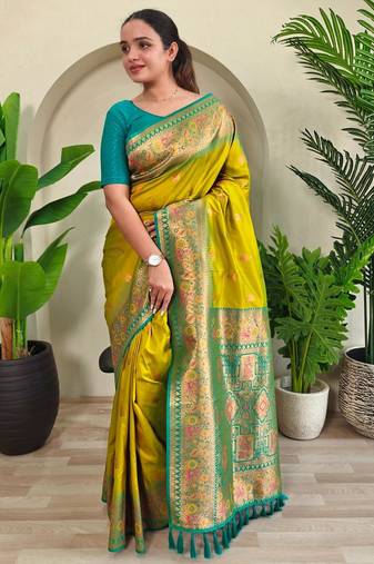 Lemon art silk  woven saree