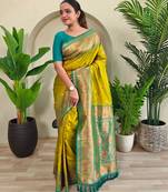 Lemon art silk  woven saree