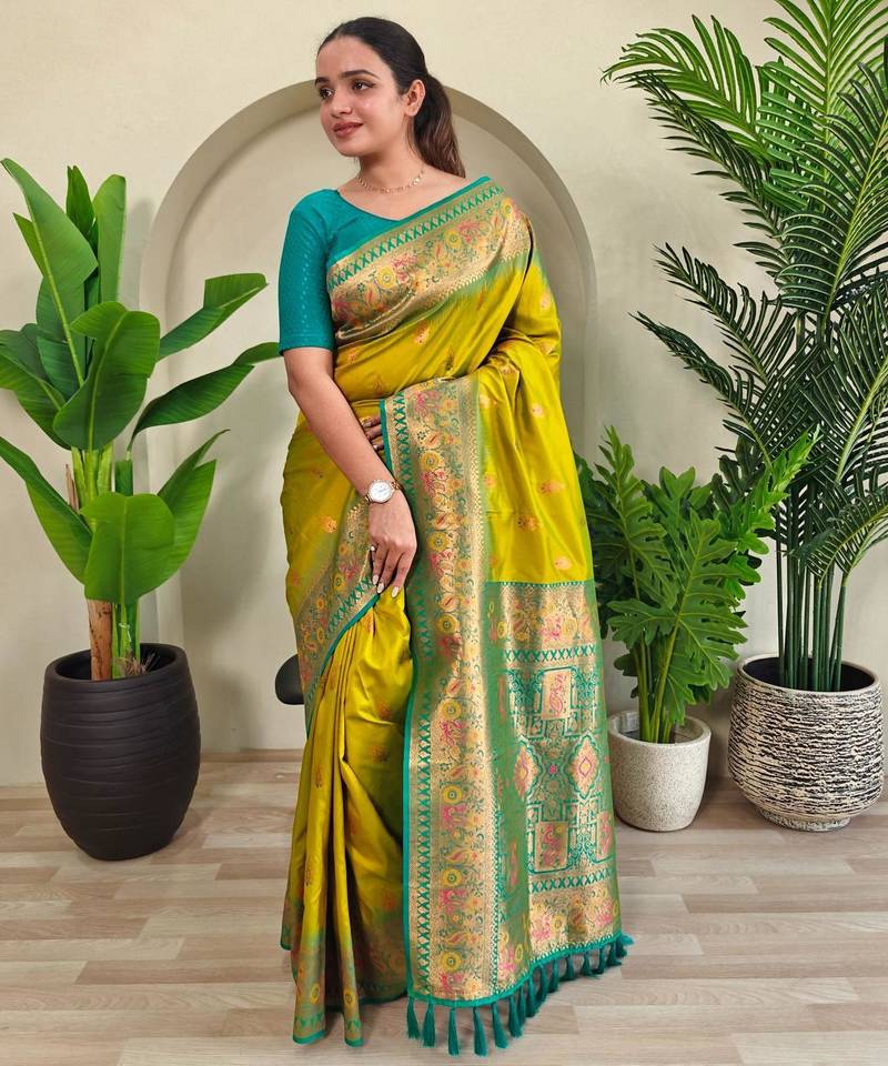 Lemon art silk  woven saree