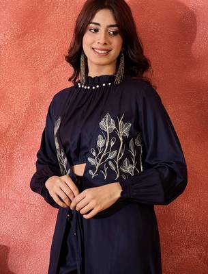 Embroidered shrug crop top with trousers co-ords 4