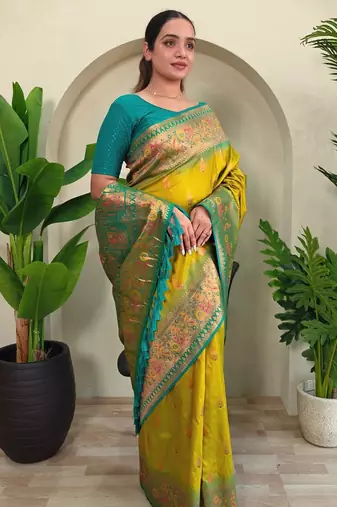 Lemon art silk  woven saree
