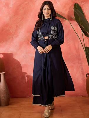 Embroidered shrug crop top with trousers co-ords 5
