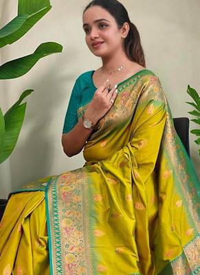 Lemon art silk  woven saree 4