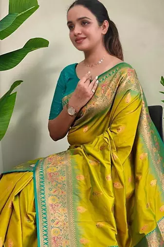Lemon art silk  woven saree